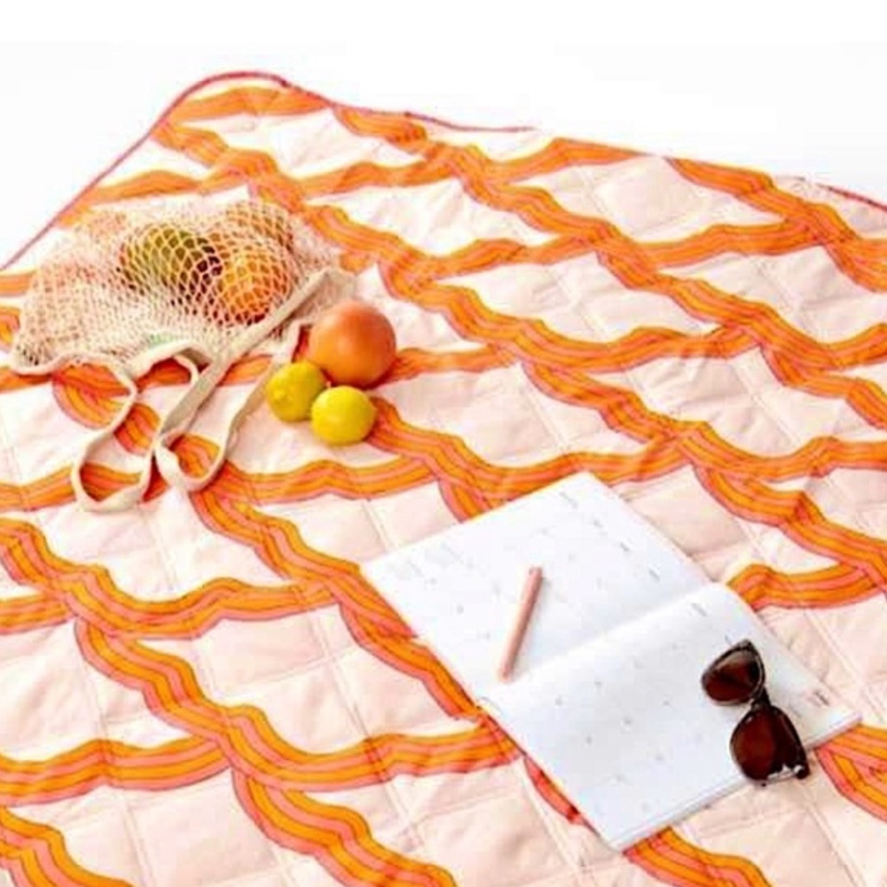 NWT Society6 Orange Pink Art Design Picnic Beach Water Resistant Blanket 50 X 70
